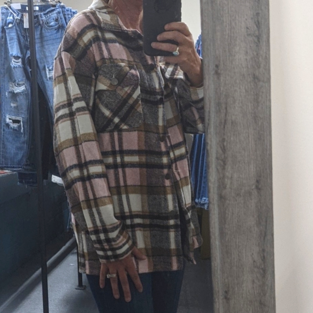 Pink Plaid Shacket NWT